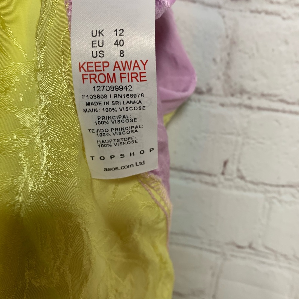 Topshop Jacquard Asymmetrical Yellow and Lavender Dress Size 8 - Picture 6 of 10